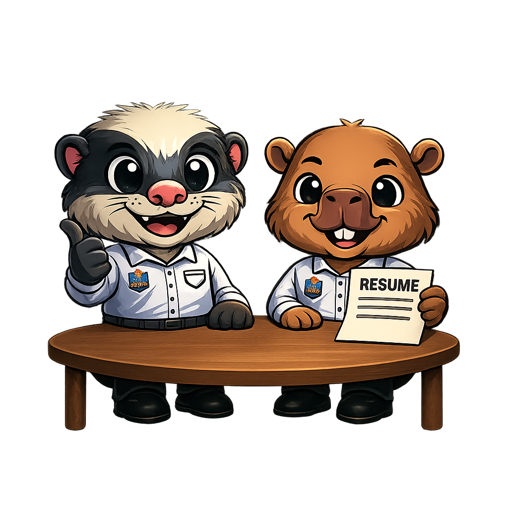 Badger and Cappy reviewing a resume
